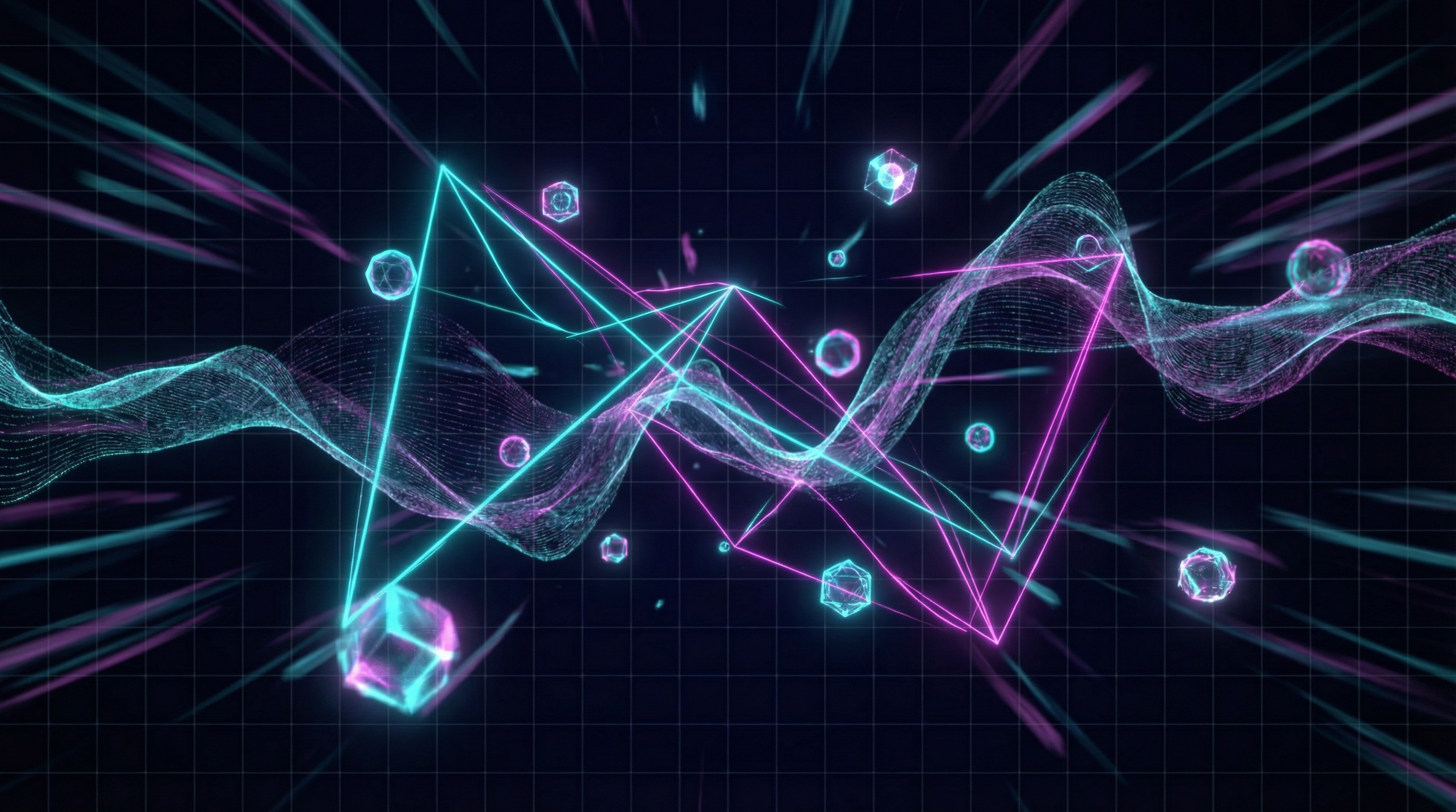 Abstract cyberpunk data visualization representing analytics pipelines and connected systems